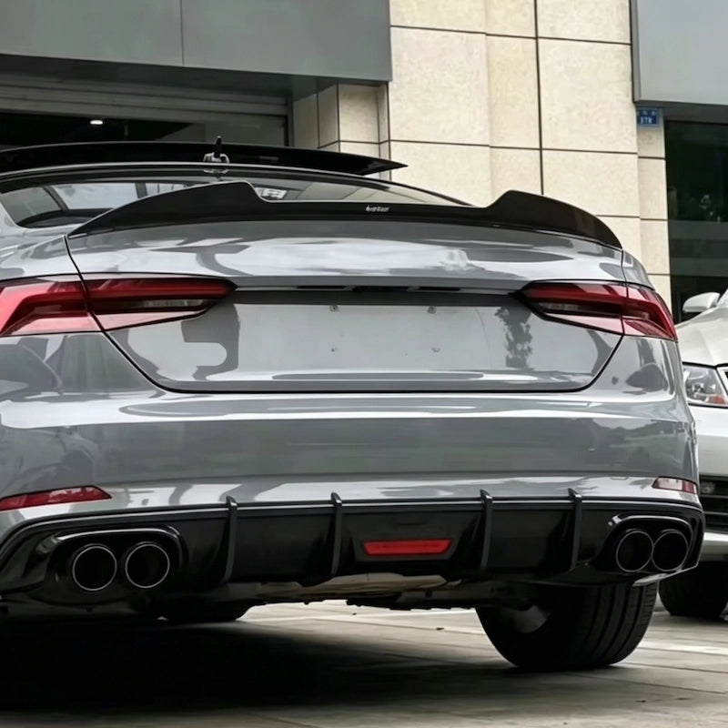 2017-2019 For Audi A5/S5 B9 S-Line K-Style Rear Diffuser - Black / Carbon Pattern + Exhaust Tips
