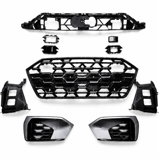 2019-2025 Audi A7 S7 C8 S7 Style Front Grille Kit Parts - White Background Product Display