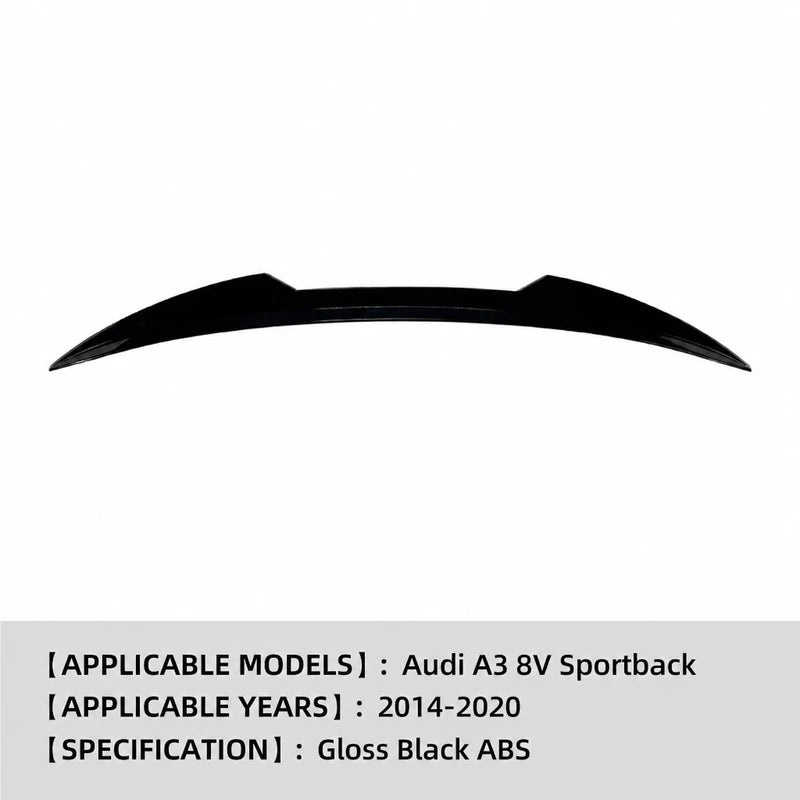 Audi A3 8V Sportback Rear Roof Spoiler in Gloss Black ABS - 2014-2020 A3 Hatchback Applicable Models, Years and Specification Panel