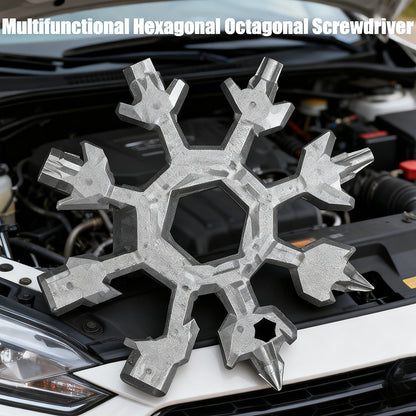 18-in-1 Multifunctional Snowflake Screwdriver - Stainless Steel Hex & Octagonal Wrench Tool for Repairs, DIY, Camping