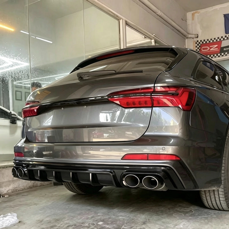 2019-2025 For Audi A6 C8 S-Line Blade-Style Rear Diffuser-Gloss Black & Carbon Look