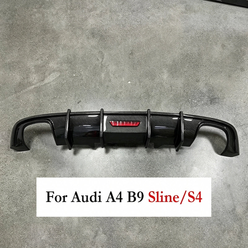 2017-2019 For Audi A4 S4 B9 S-Line K-Style Rear Diffuser Lip + Black Exhaust Tips