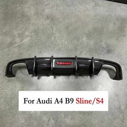2017-2019 For Audi A4 S4 B9 S-Line K-Style Rear Diffuser Lip + Black Exhaust Tips