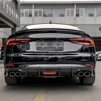 2017-2019 For Audi A5/S5 B9 S-Line K-Style Rear Diffuser - Black / Carbon Pattern + Exhaust Tips