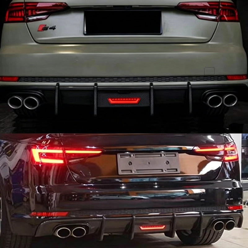 2017-2019 For Audi A4 S4 B9 S-Line K-Style Rear Diffuser Lip + Black Exhaust Tips
