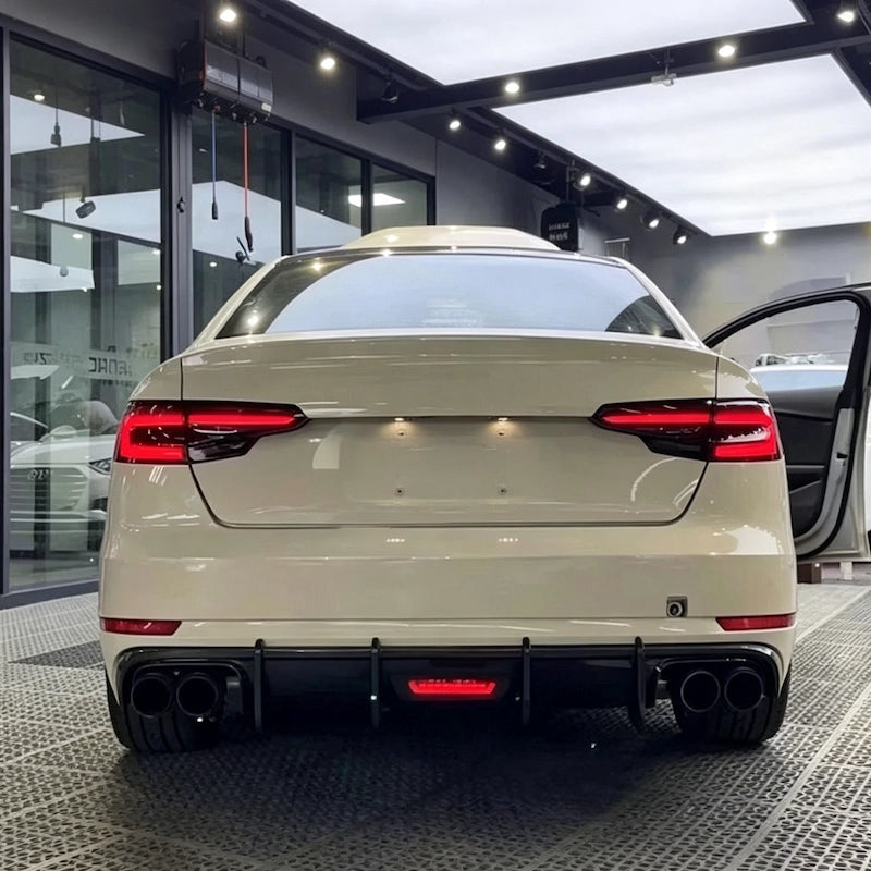 2017-2019 For Audi A4 S4 B9 S-Line K-Style Rear Diffuser Lip + Black Exhaust Tips