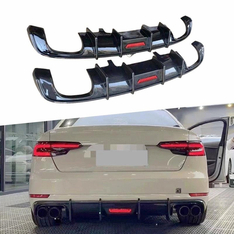 2017-2019 For Audi A4 S4 B9 S-Line K-Style Rear Diffuser Lip + Black Exhaust Tips