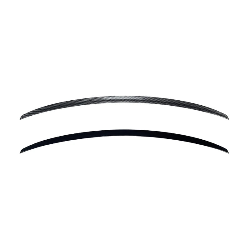 Audi A5 F5 Coupe S5 style trunk lip spoiler shown in gloss black and carbon fiber look on a pure white background.