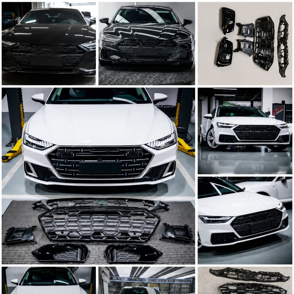Audi A7 C8 S7 Style Honeycomb Mesh Grille Kit Components - Product Front View