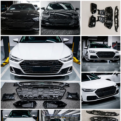Audi A7 C8 S7 Style Honeycomb Mesh Grille Kit Components - Product Front View