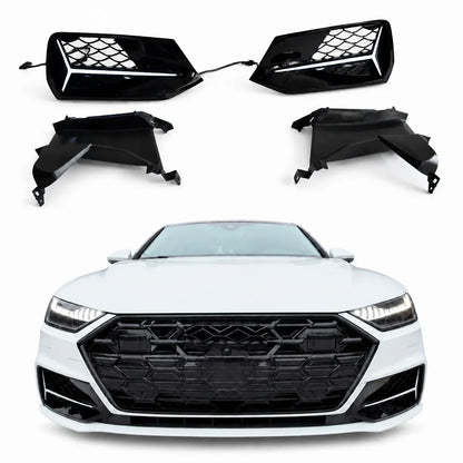 Audi A7 C8 Front Bumper Grille and Fog Light Frame Kit - Complete Set Layout
