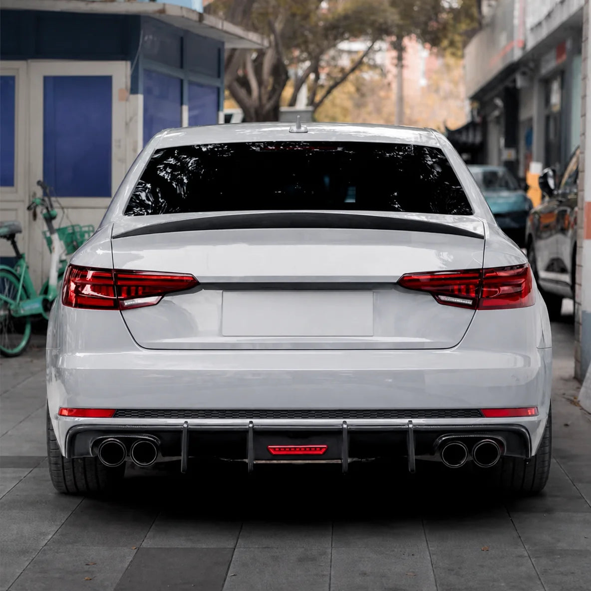 Audi A4 B9 K Style Arc Trunk Spoiler Installed - Rear Deck Lid View