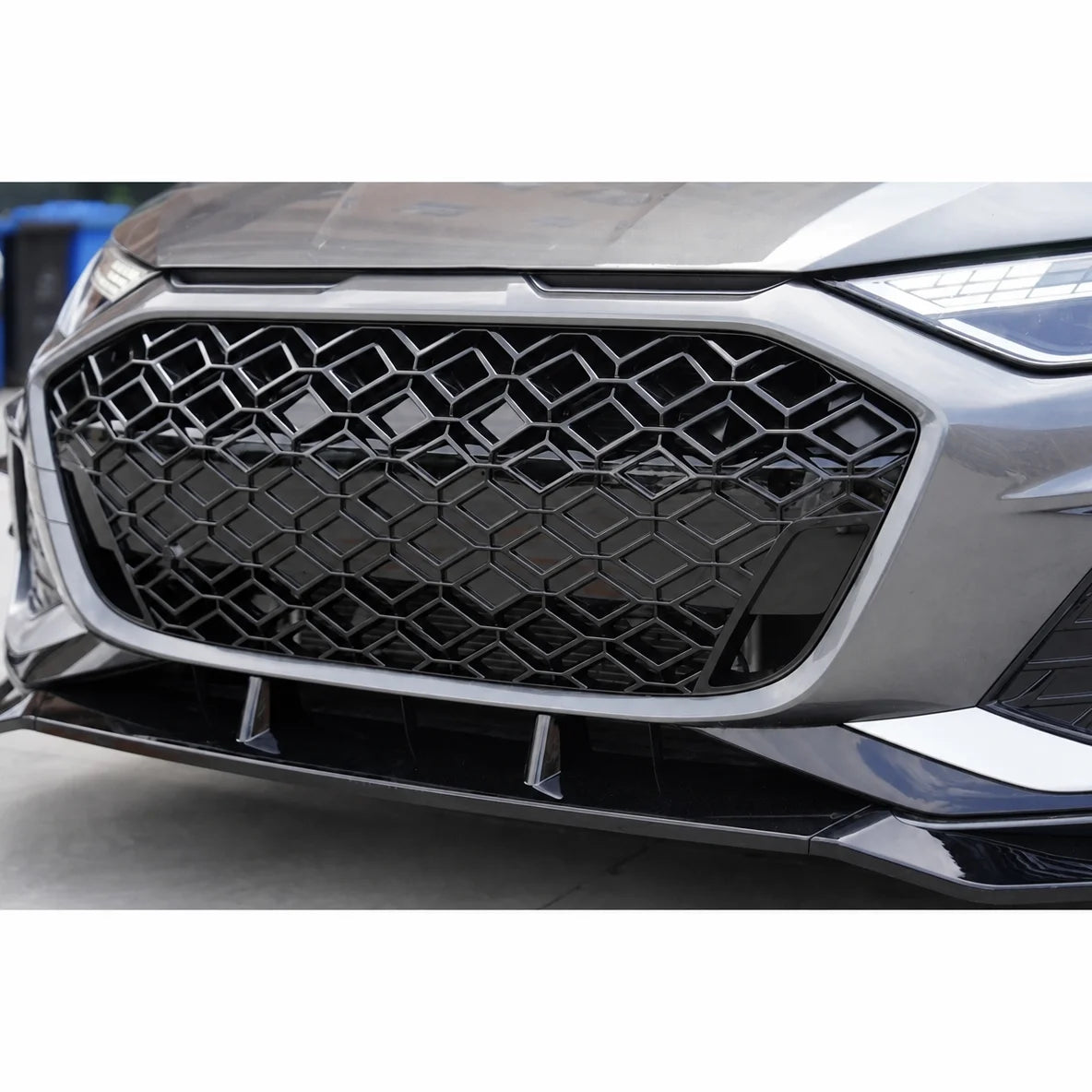 2025-2026 Audi A3 S3 Front Lip Gloss Black - Installed Sportback Angle