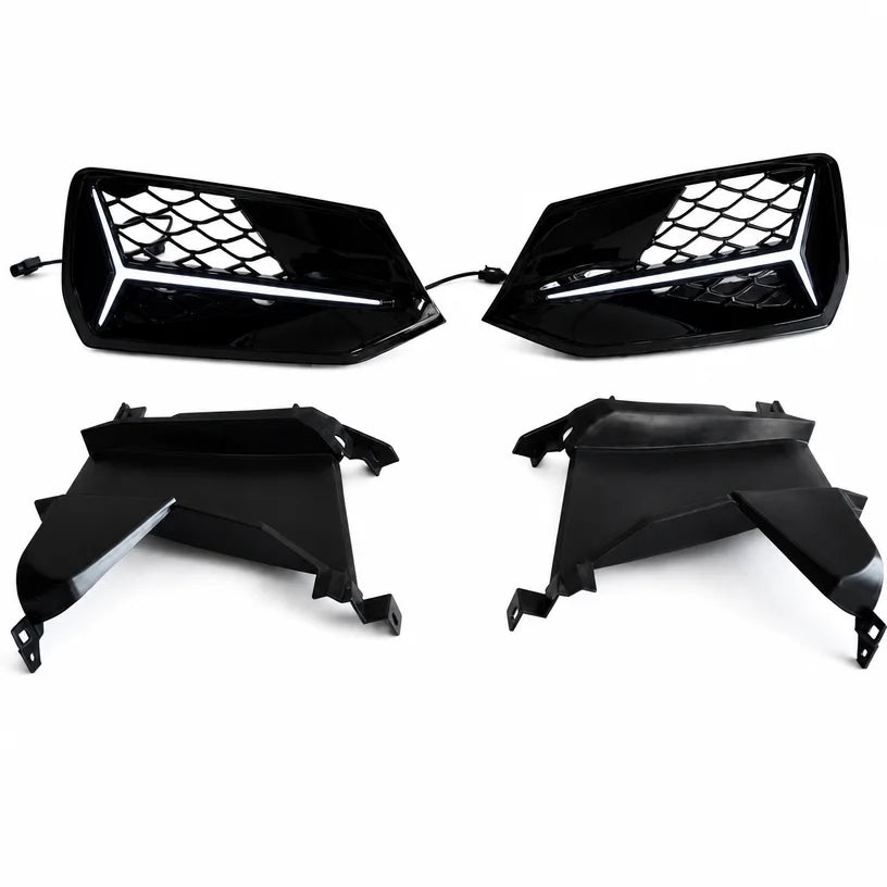 2019-2025 Audi A7 S7 C8 Fog Light Grille Kit with LED Lights - White Background Product Display