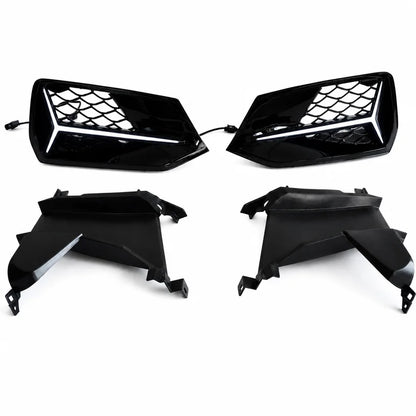 2019-2025 Audi A7 S7 C8 Fog Light Grille Kit with LED Lights - White Background Product Display