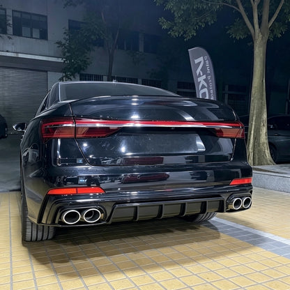 2019-2025 For Audi A6 C8 S-Line Blade-Style Rear Diffuser-Gloss Black & Carbon Look