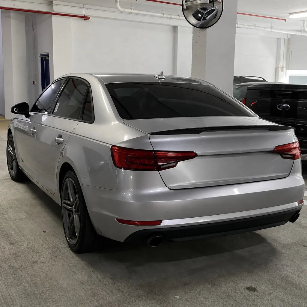 Audi A4 S4 B9 V Style Carbon Fiber Rear Spoiler Installed - Street View