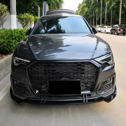 Audi A6 C8 S Line Gloss Black Front Lip Installed - Angle View