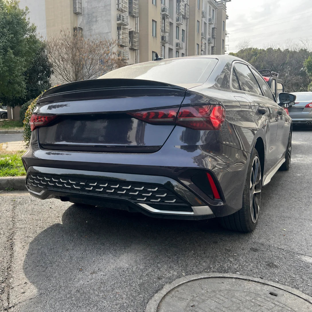 Audi A3 8Y K Style Arc Trunk Spoiler Installed - Rear Deck Lid View