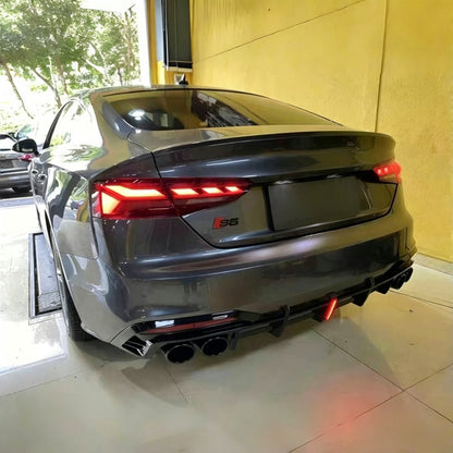 2020-2024 For Audi A5 S-Line S5 Rear Diffuser | Gloss Black & Carbon Look w/ LED & Quad Tipss
