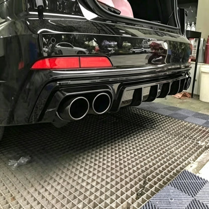 2019-2025 For Audi A6 C8 S-Line Blade-Style Rear Diffuser-Gloss Black & Carbon Look