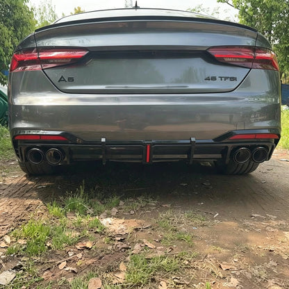 2020-2024 For Audi A5 S-Line S5 Rear Diffuser | Gloss Black & Carbon Look w/ LED & Quad Tipss