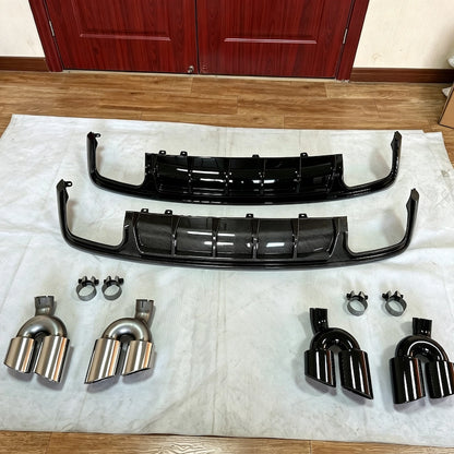 2019-2025 For Audi A6 C8 S-Line Blade-Style Rear Diffuser-Gloss Black & Carbon Look