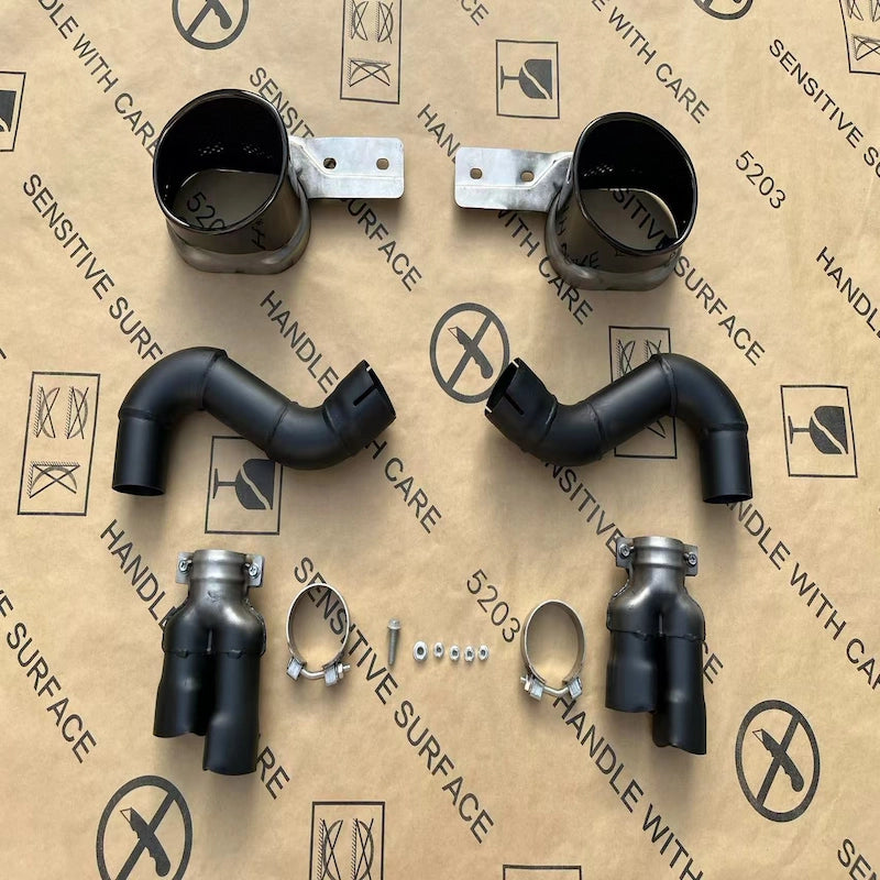 Close up of exhaust tips included in RSQ3 style kit for Audi Q3 F3 2.0T