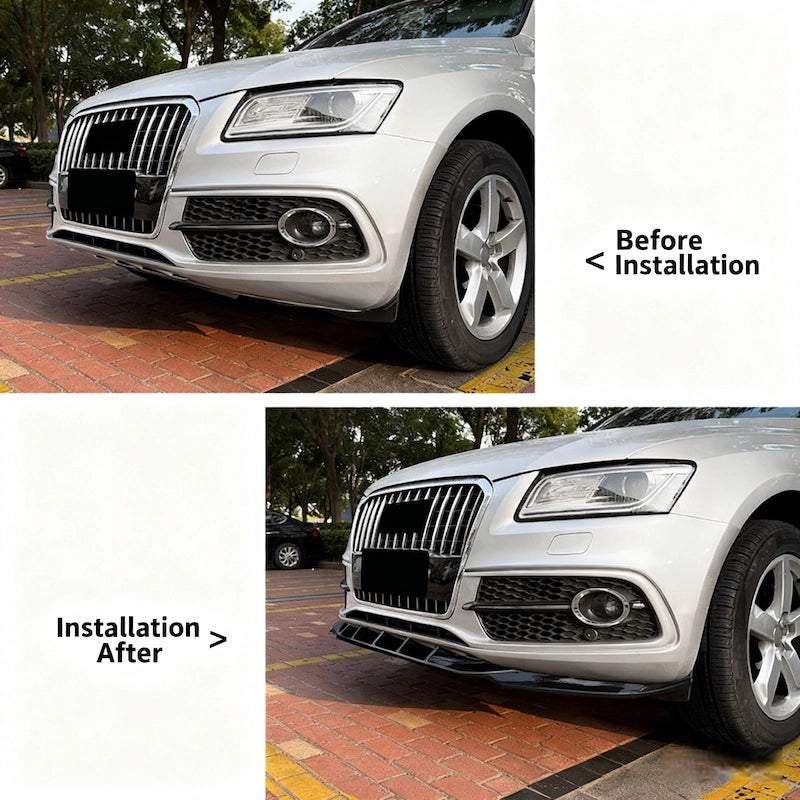 Direct fit comparison showing Audi Q5 with and without front lip