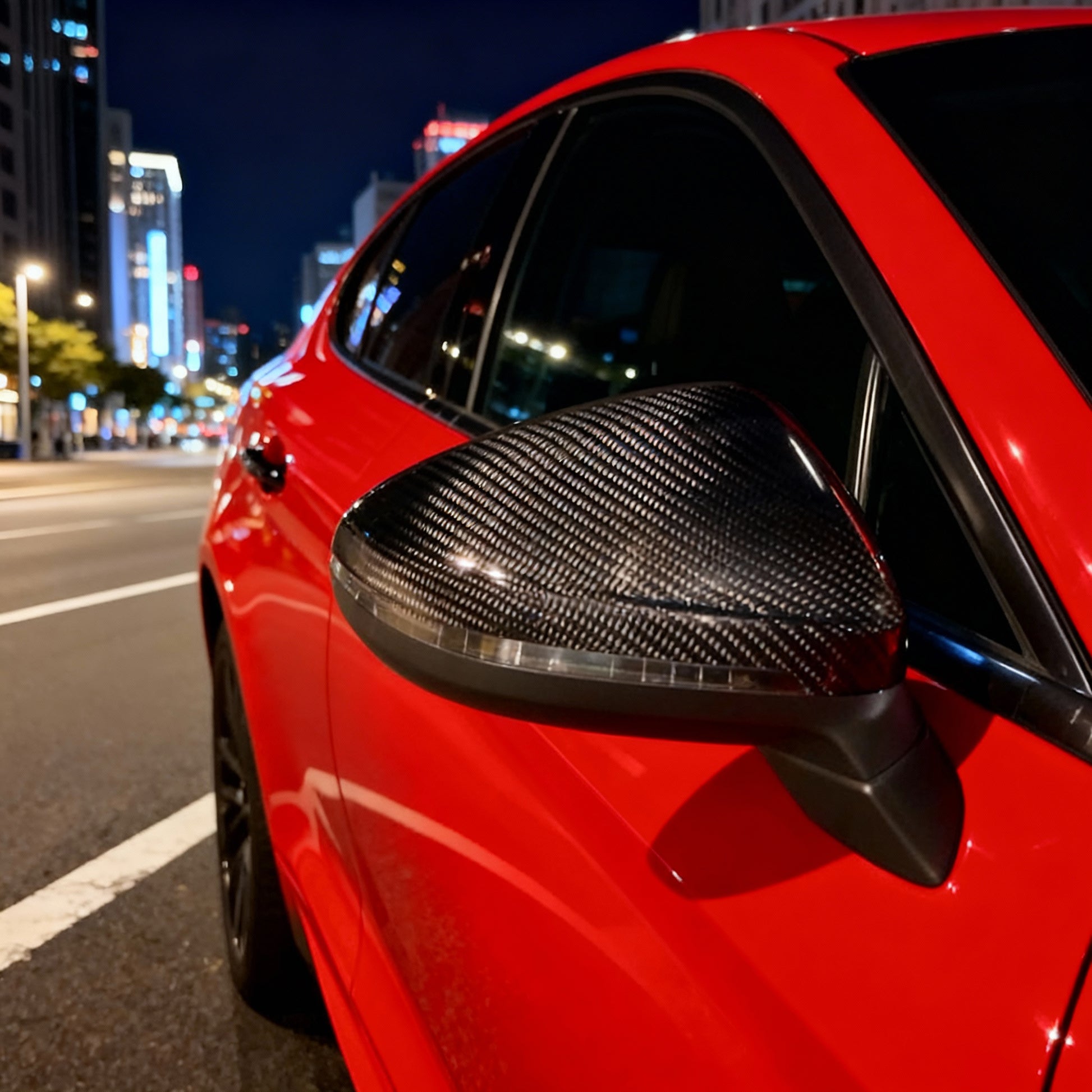 Gloss carbon fiber mirror caps with blind spot light A4/S4/RS4