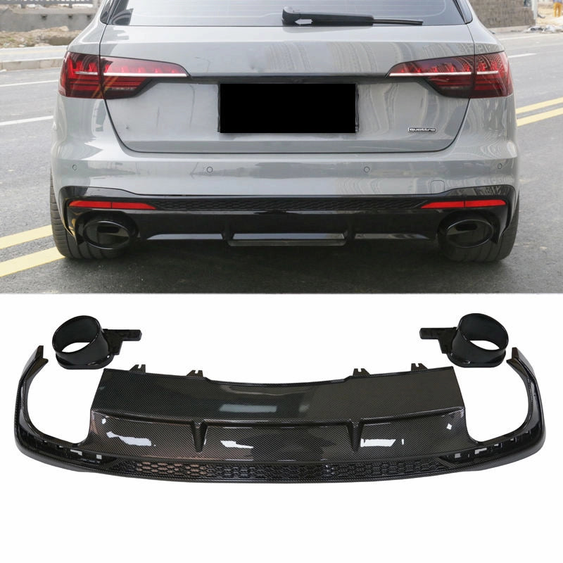 	High gloss black finish on Audi B9.5 rear bumper splitter S4 style diffuser