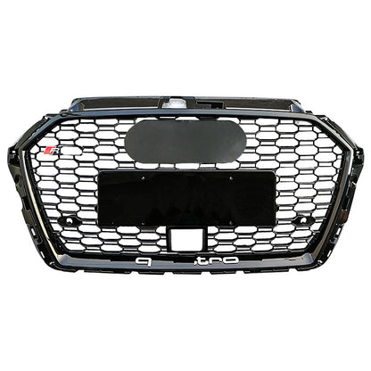 2017-2019 RS3 Style Grille For Audi A3/S3 8V.5 / ACC Hole & Rings - Direct Fit Replacement Grill-Black/Silver/Carbon Fiber Style