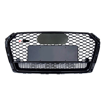 Parrilla delantera estilo RS4 para Audi A4/S4 B9 (2017-2019) | Malla de nido de abeja pequeña | ABS negro brillante | Disponible con o sin marco inferior | Envío en 24 horas