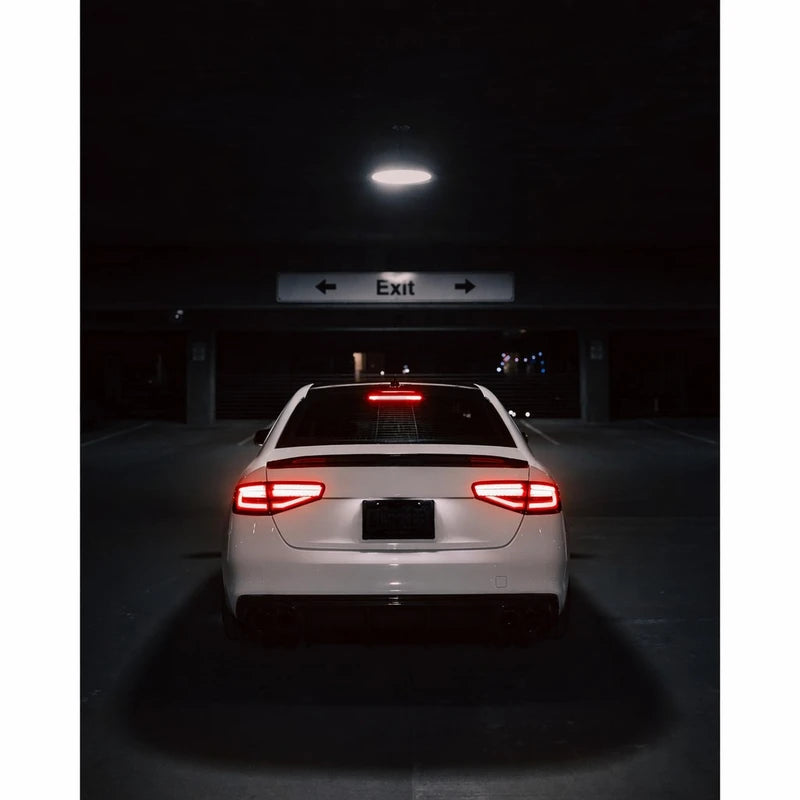 Audi A4 B8 Ducktail Carbon Fiber Rear Trunk Spoiler Installed - Night Garage Rear View