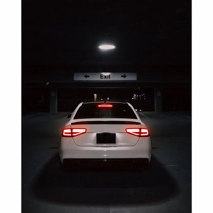 Audi A4 B8 Ducktail Carbon Fiber Rear Trunk Spoiler Installed - Night Garage Rear View