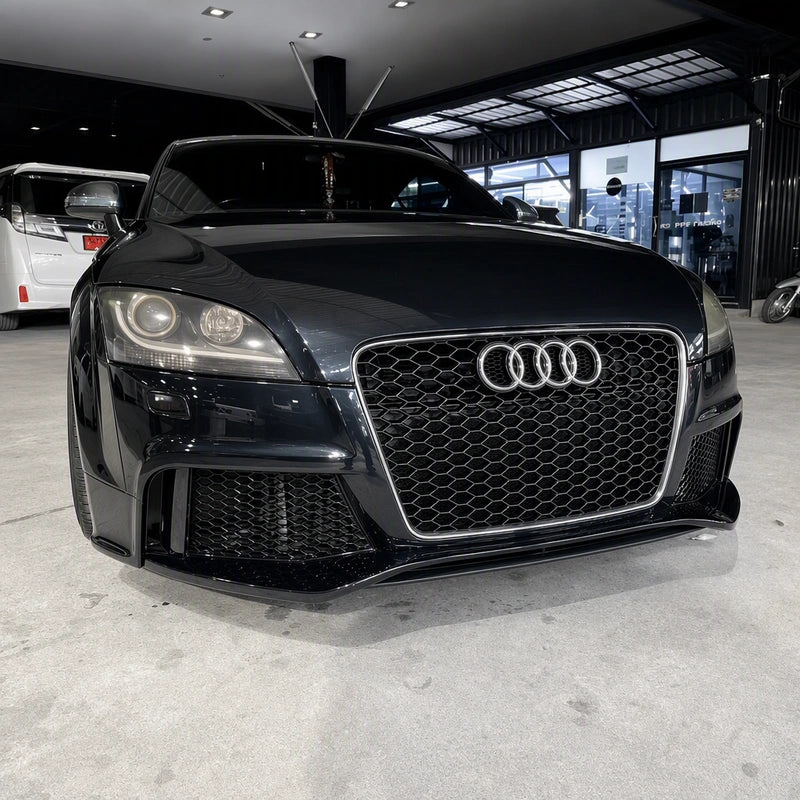 Gloss Black Front Bumper and Honeycomb Grille Installed on Audi TT Coupe - Clean Front View