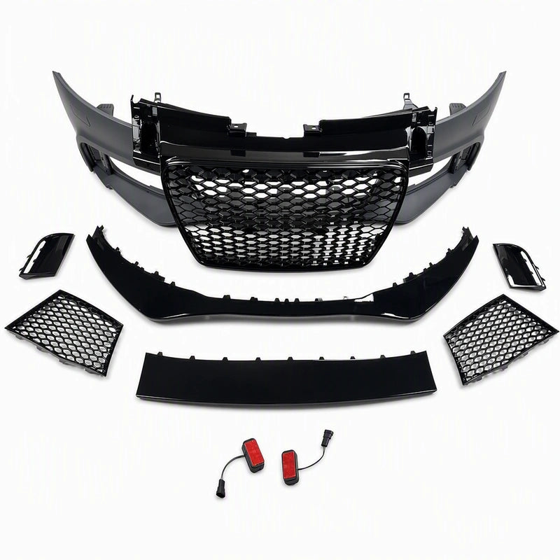 Audi TT TTRS Style Front Bumper Kit with Honeycomb Mesh Grille Assembly - Full Set Package