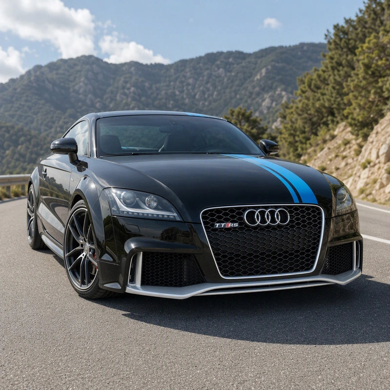 Audi TT with Aftermarket TTRS Front Bumper and Grille on Road - Outdoor 3/4 Front View