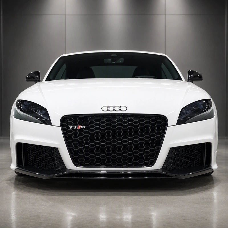Audi TT Fitted with TTRS Style Front Bumper and Black Mesh Grille - White Car Front Profile