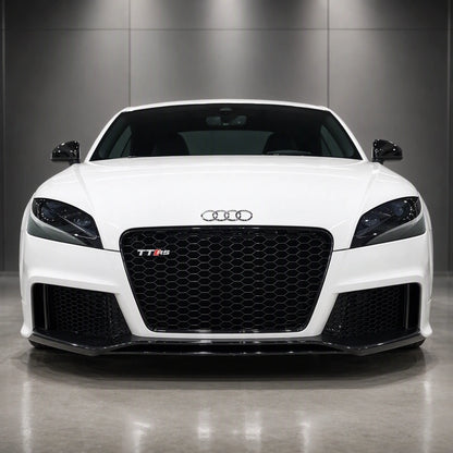 Audi TT Fitted with TTRS Style Front Bumper and Black Mesh Grille - White Car Front Profile