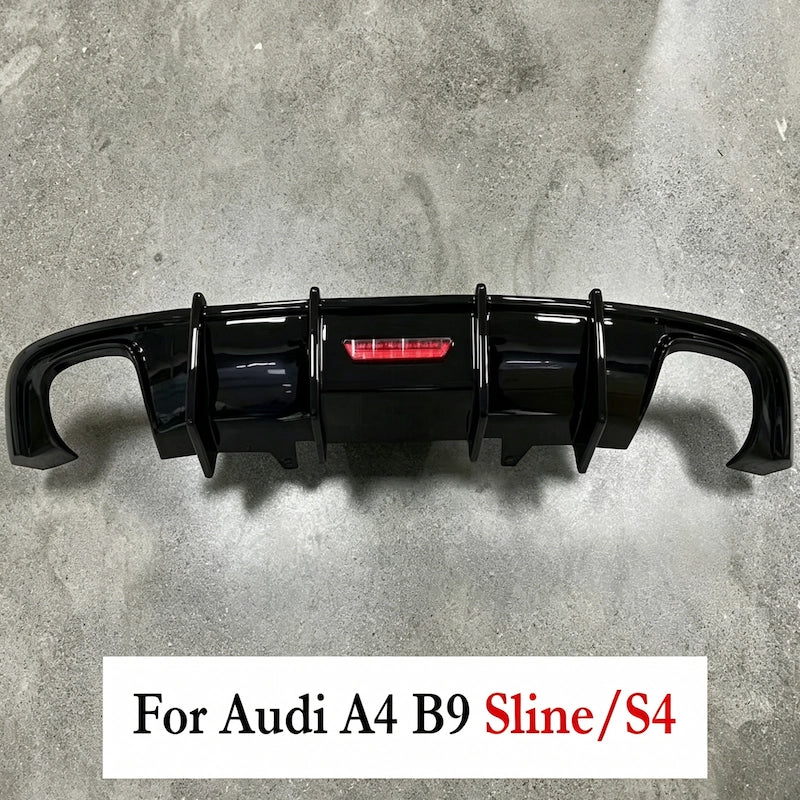 2017-2019 For Audi A4 S4 B9 S-Line K-Style Rear Diffuser Lip + Black Exhaust Tips
