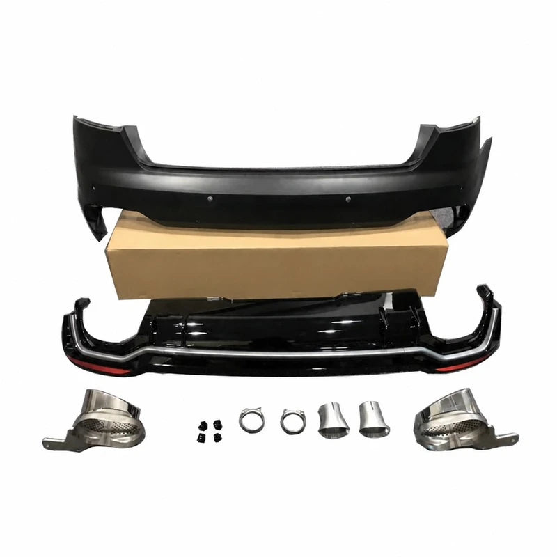Audi A4 S4 B9 RS4 Style Rear Bumper Kit with Chrome Exhaust Tips 2017-2019 White Background