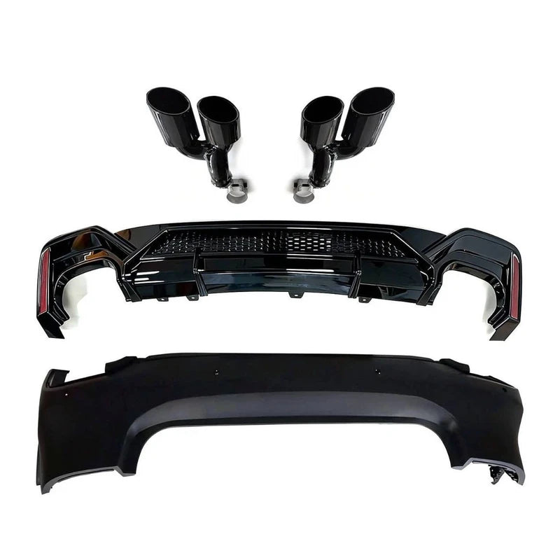 Audi A7 S7 C8 ABT Style Rear Bumper Diffuser Kit with Quad Exhaust Tips 2019-2025 White Background