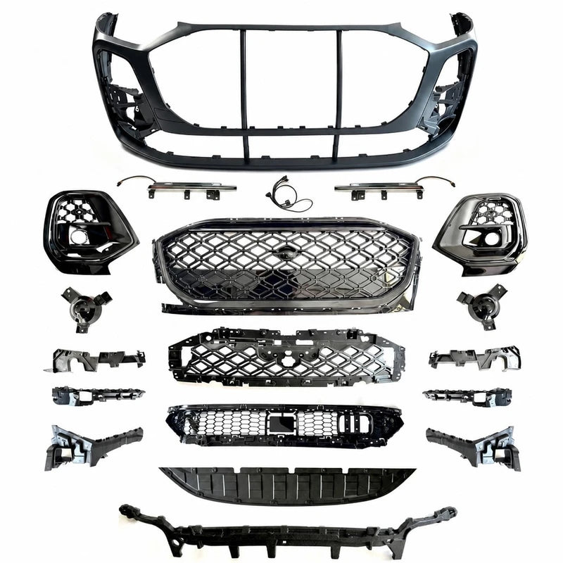 Audi Q5 SQ5 B9.5 RSQ5 Style Front Bumper Body Kit 2022-2025 Complete Component Layout White Background