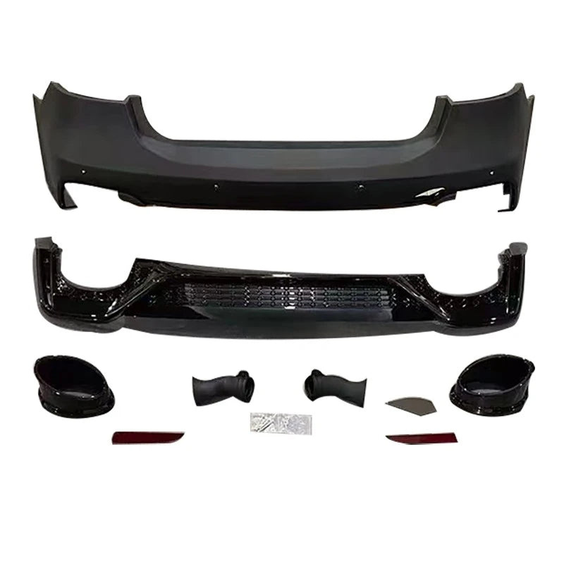 Audi A7 S7 C8 RS7 Style Rear Bumper Diffuser Kit 2019-2025 Complete Layout White Background
