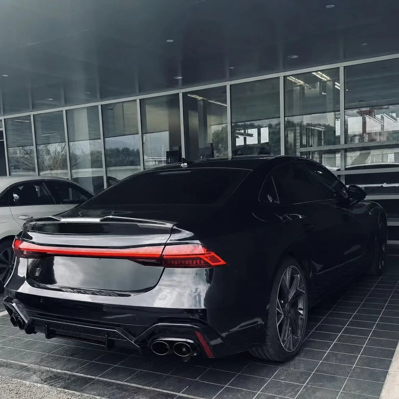ABT Style Rear Bumper Installed on Audi A7 C8 - Black Quad Exhaust Tips View