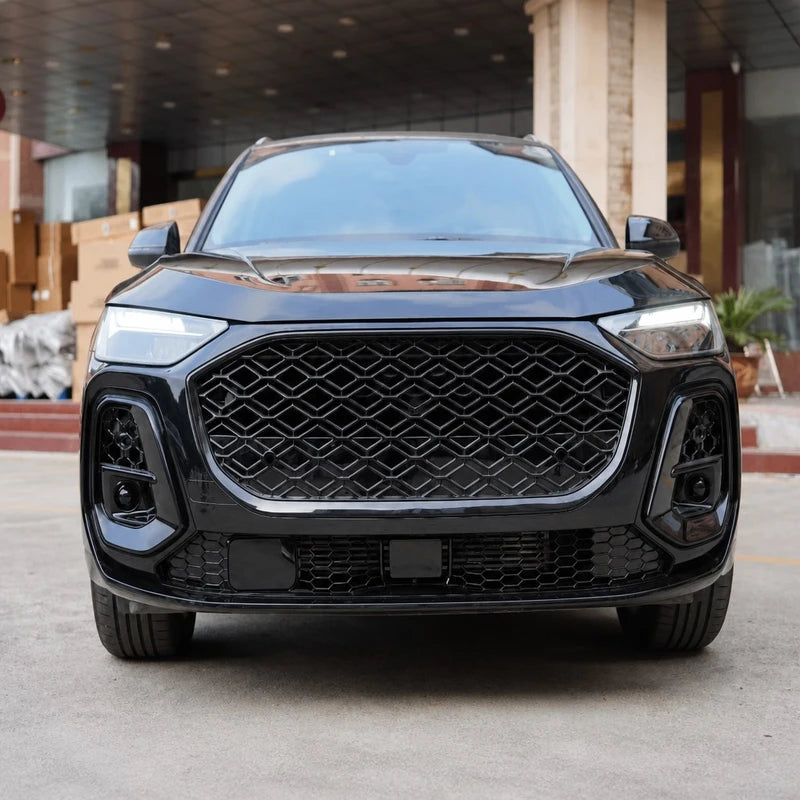 RSQ5 Style Front Bumper Installed on Audi Q5 B9.5 - Front View Glossy Black