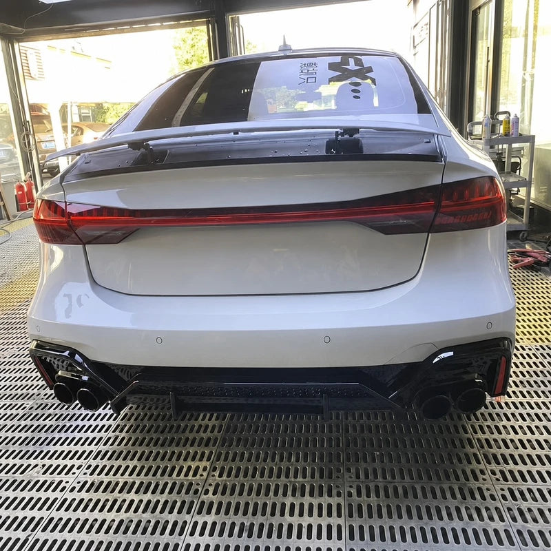 Audi A7 C8 ABT Style Rear Bumper Diffuser Installed - Nardo Grey Workshop View