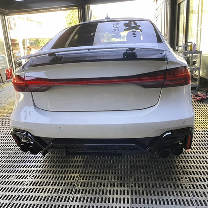 Audi A7 C8 ABT Style Rear Bumper Diffuser Installed - Nardo Grey Workshop View