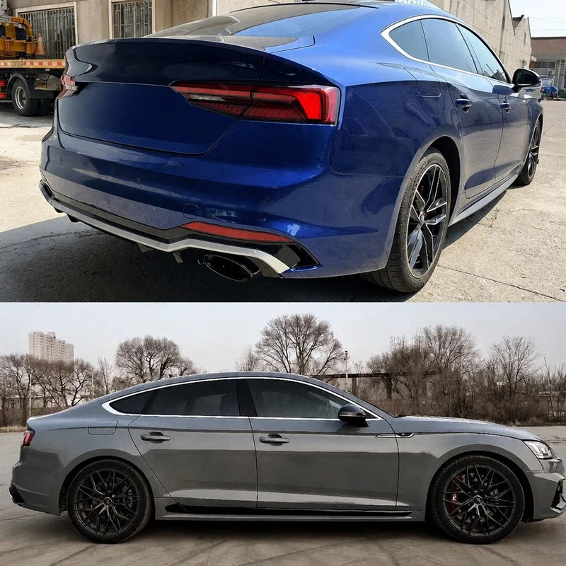 RS5 Body Kit Installed on Audi A5 B9 - Blue Rear and Grey Side Profile